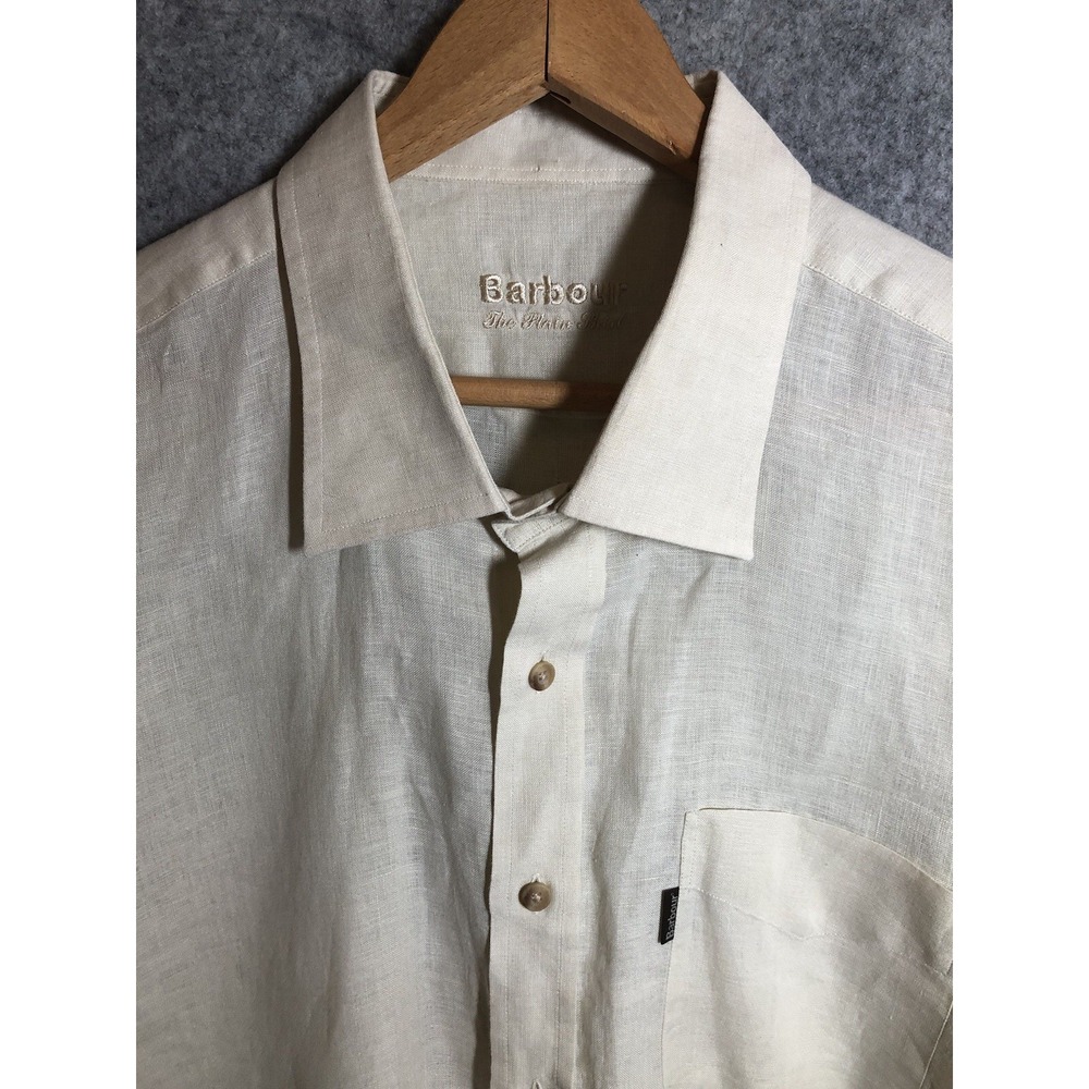 Barbour Shirt Mens 2XL Tan The Plain Shirt Linen Career Casual Classic